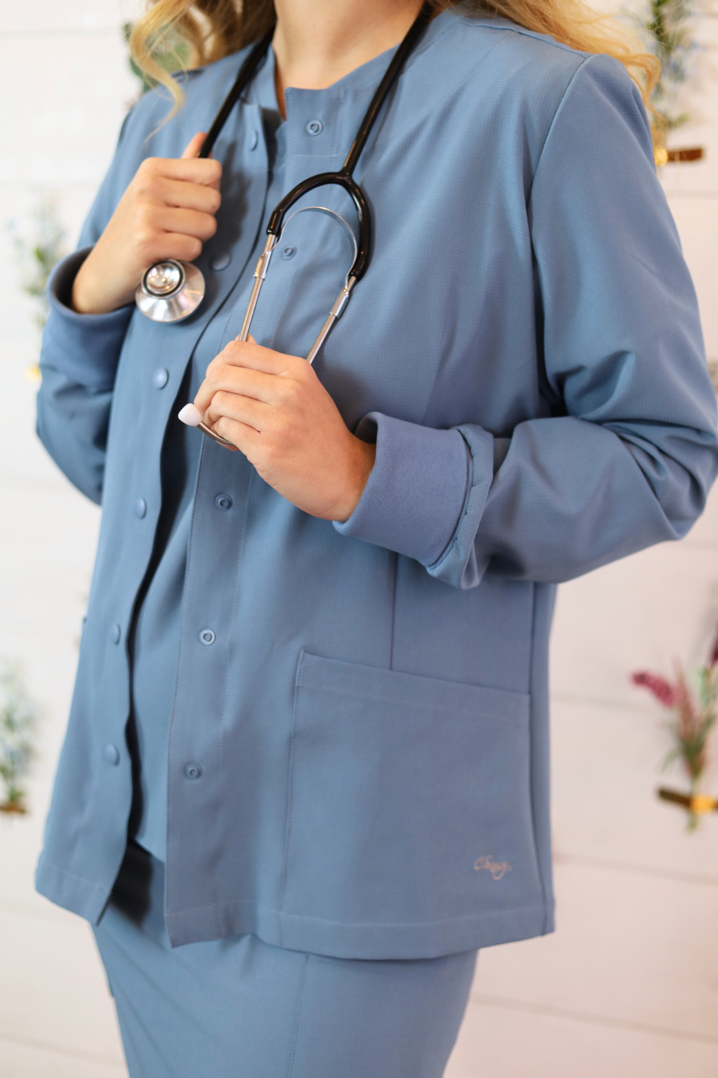 Women's Medical Snap Front Scrub Jacket Stone Blue