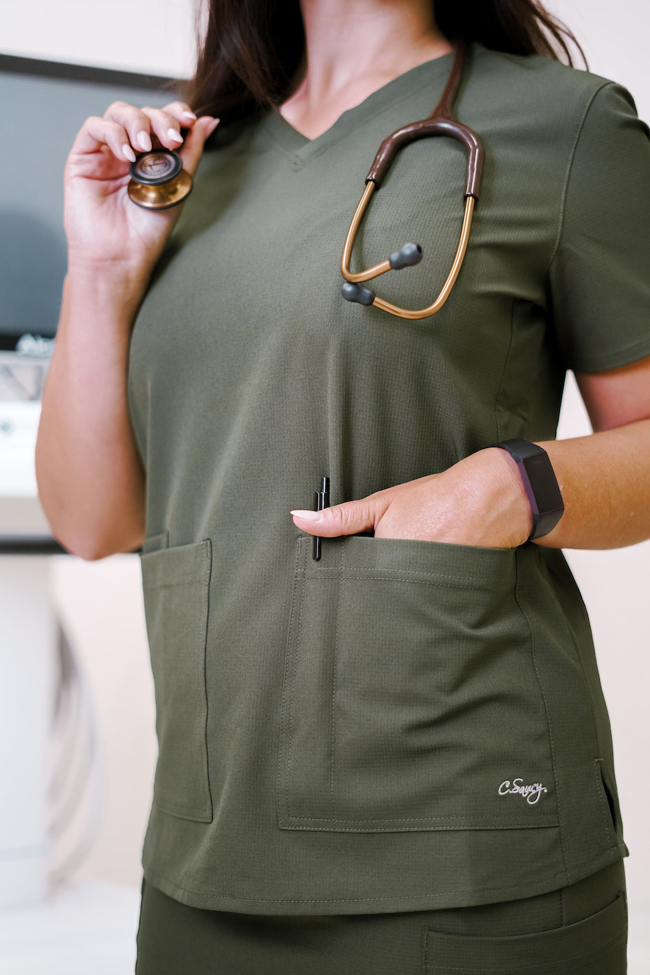 Women's Medical Scrub Tops | Olive Green | C.Saucy