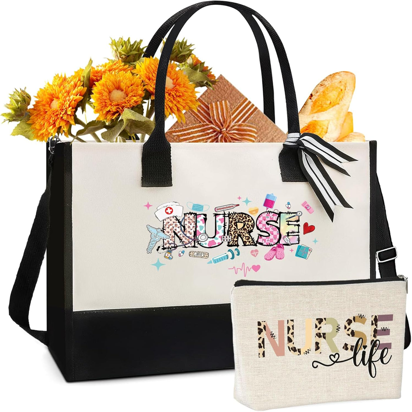 Nurse Tote & Zipper Pouch - White