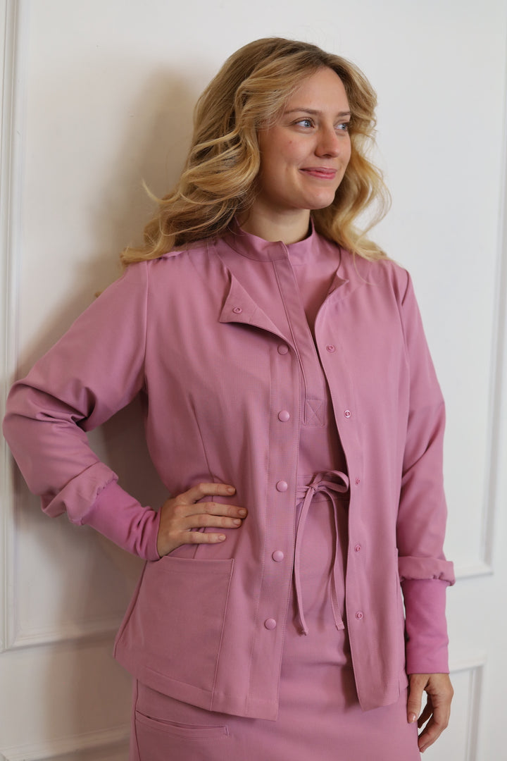 ✨24ss✨45R✨綿麻オックスストレッチのシャツジャケット✨ピンク エイトロック プリント 中小花柄 レディス 上下セット パジャマ