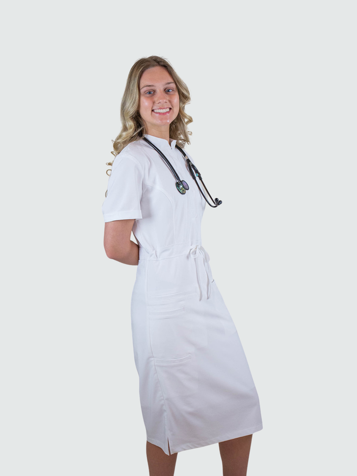 white dress nursing WULMLEO Scrubs for Women Wrap Knee Length Casual Short Sleeve Dresses with Pockets 2XL and resilient Thoughtful snap closures = easy nursing access Flattering asymmetrical detailing A style fit for pregnancy or postpartum Short White scrub dress lab
