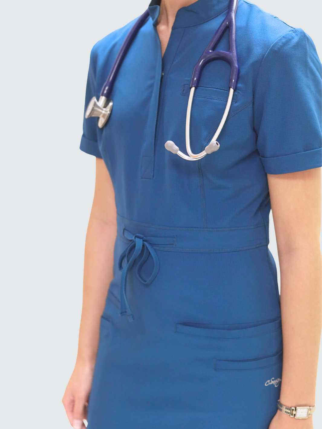 dresses for less discount scrubs and fashion Women's Medical Scrub Dress | Caribbean Blue Fancy Dresses Navy Blue Season 4 Total of 4 pockets Length:38