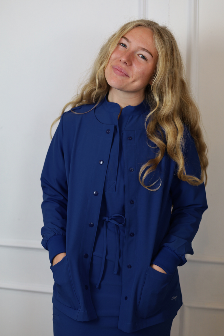 Women's Medical Snap Front Scrub Jacket | Navy Blue | C.Saucy