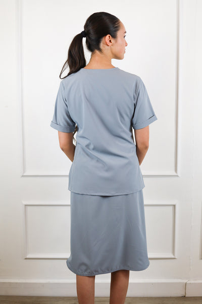 FINAL SALE - The Effortless Scrub Top- Dusty Blue